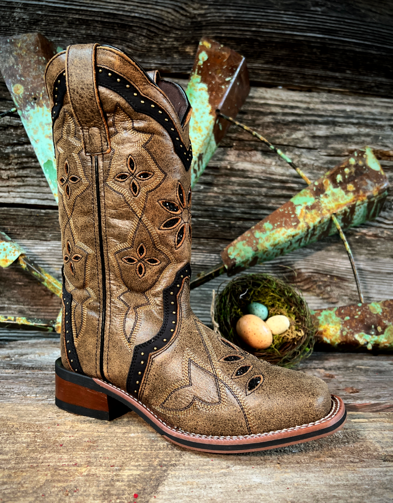 Laredo Women's Bouquet Distressed Brown w/ Black Detail Square Toe 5844