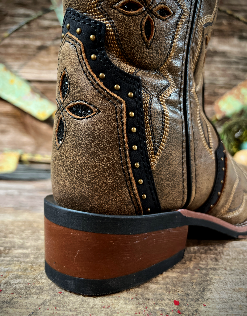 Laredo Women's Bouquet Distressed Brown w/ Black Detail Square Toe 5844