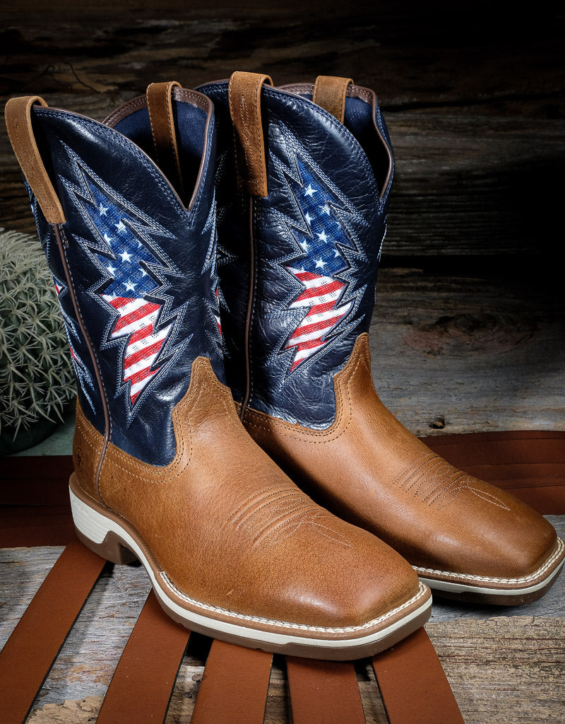 Men s Ariat Ridgeback Venttek Tan Blue Flag Design 10046981