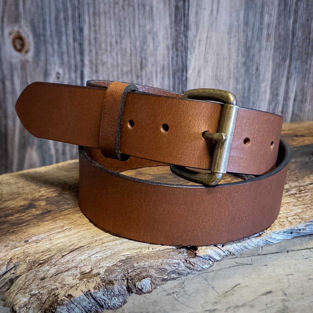 Buffalo Leather Belt Antique Brass Buckle or Roller Buckle 