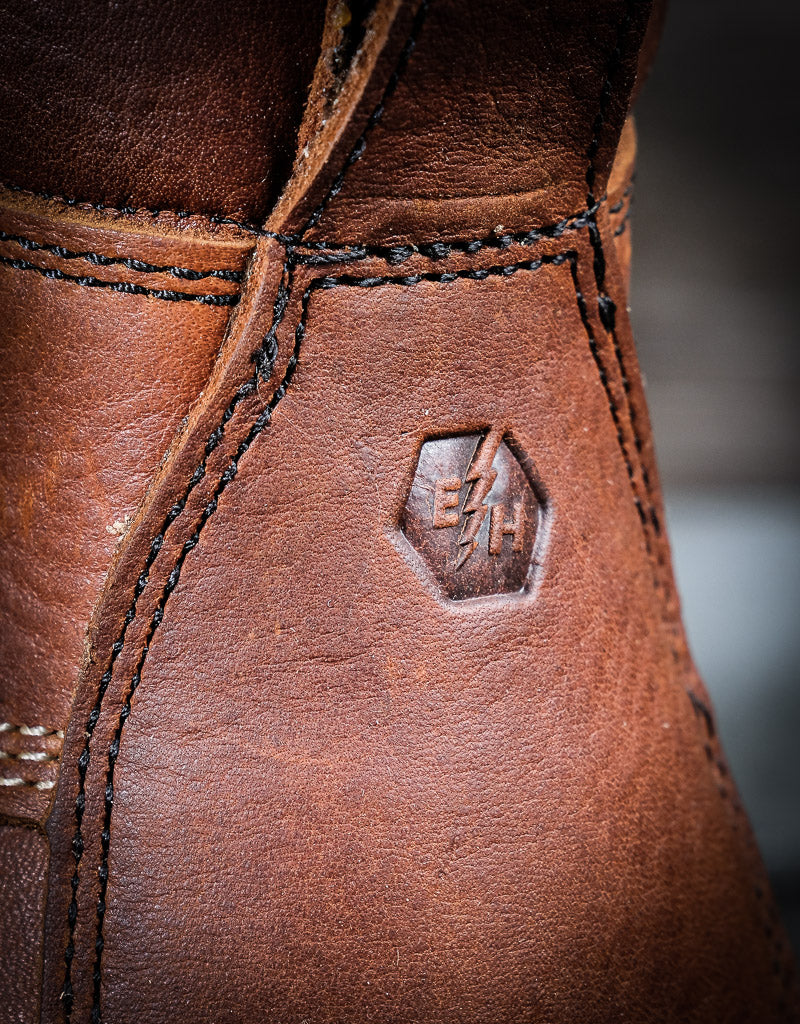 close up of EH rated stamp on the leather heel