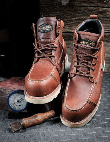 a pair of boots sitting on top of a box with a wooden background