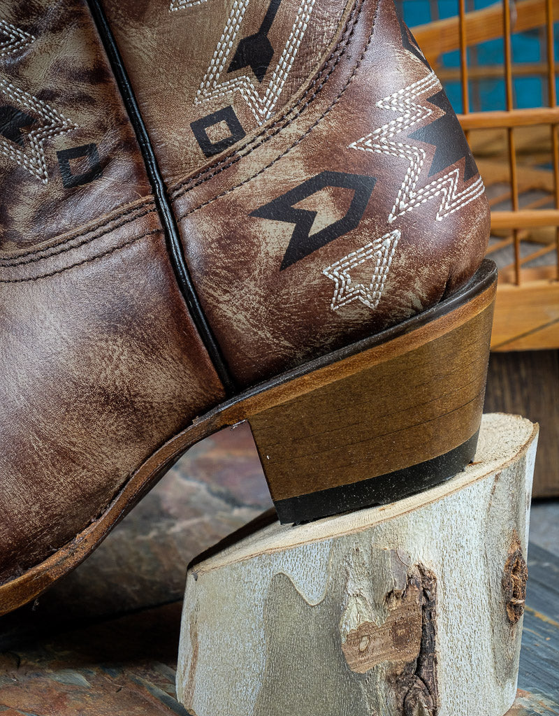 Women's Bone/Brown Arrows Screenprinted Snip Toe Western Boot L2086