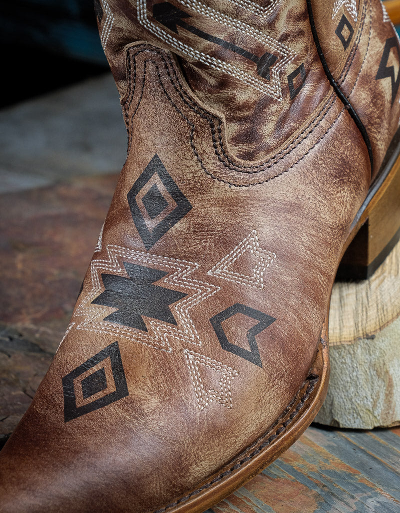 Women's Bone/Brown Arrows Screenprinted Snip Toe Western Boot L2086