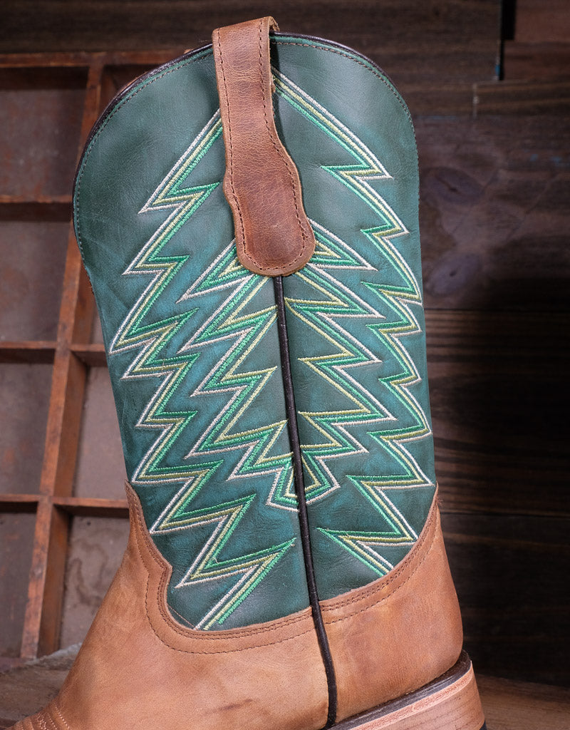 Men's Cinnamon with Green Top Square Toe Western Boots L5978