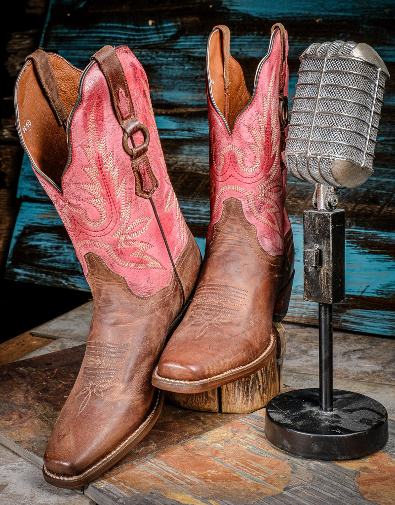 Ladies Tamra Brown & Pink Snip Toe Western Boots DP4098
