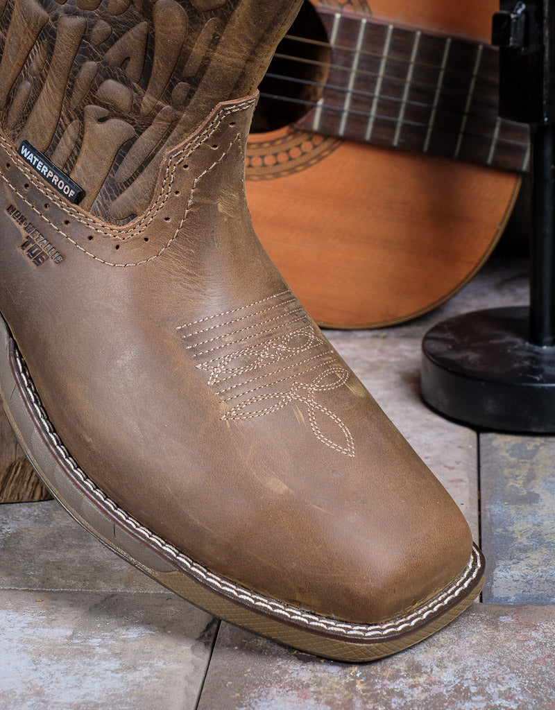 side view of square toe boot