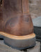 close up on the double h logo and EH logo stamped into the leather on the heel of the boot