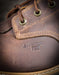 closeup of 'Aluminum toe' stamped into the side of the boot leather