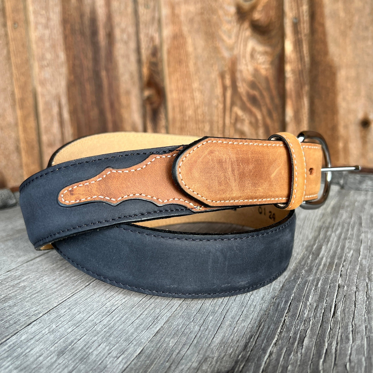 Justin Black and Brown Leather Belt 53700 — Boyers BootnShoe
