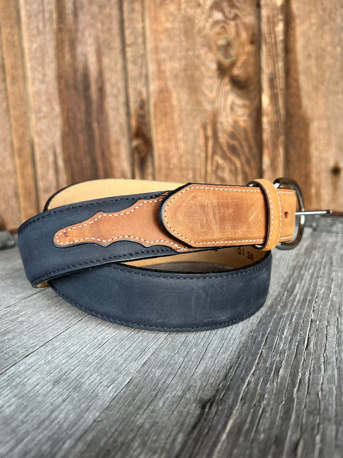 Justin Black and Brown Leather Belt 53700 — Boyers BootnShoe