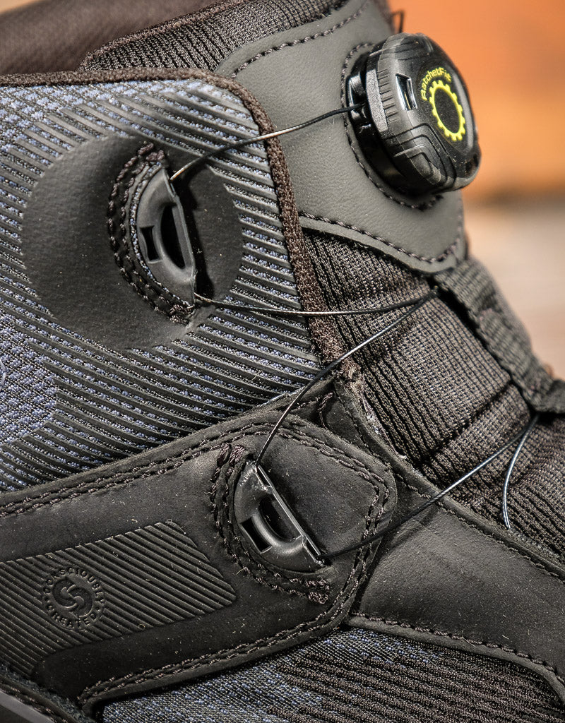 Close-up of a boot with RachetFit lacing system 