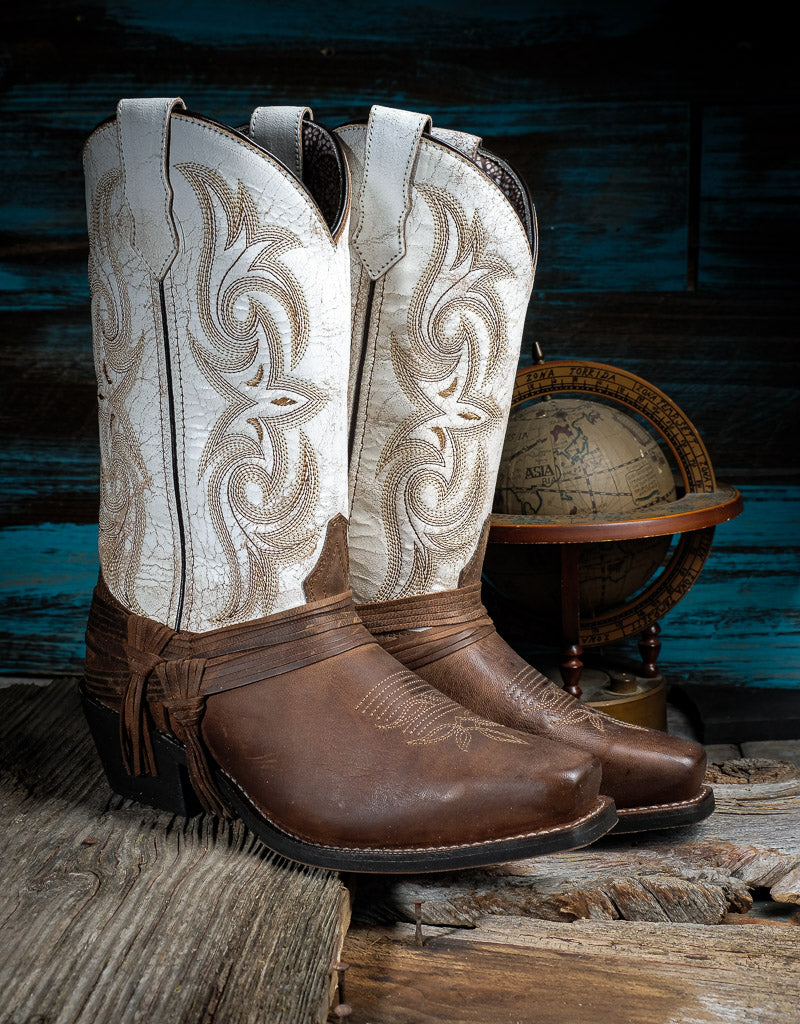 Ladies Myra Sanded White Leather Western Boot 51091