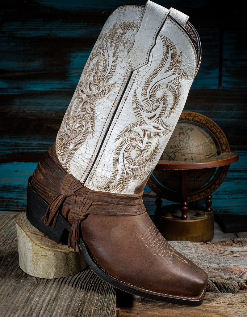 Ladies Myra Sanded White Leather Western Boot 51091