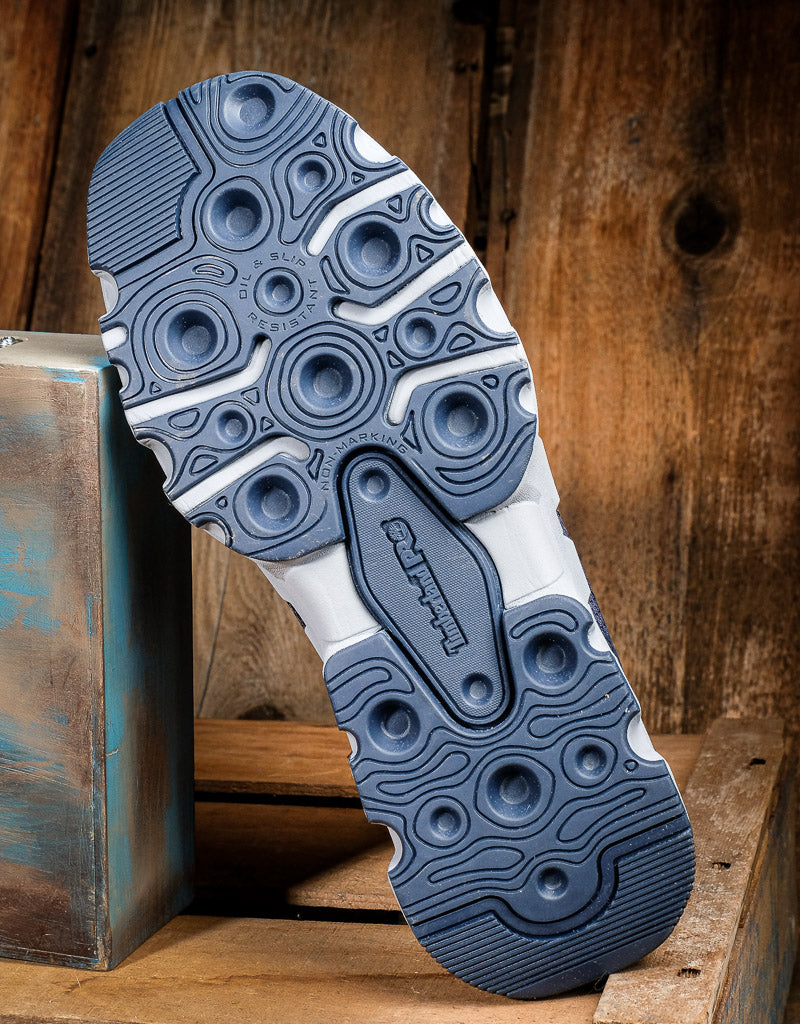 Timberland pro powertrain sole, tread is blue with white