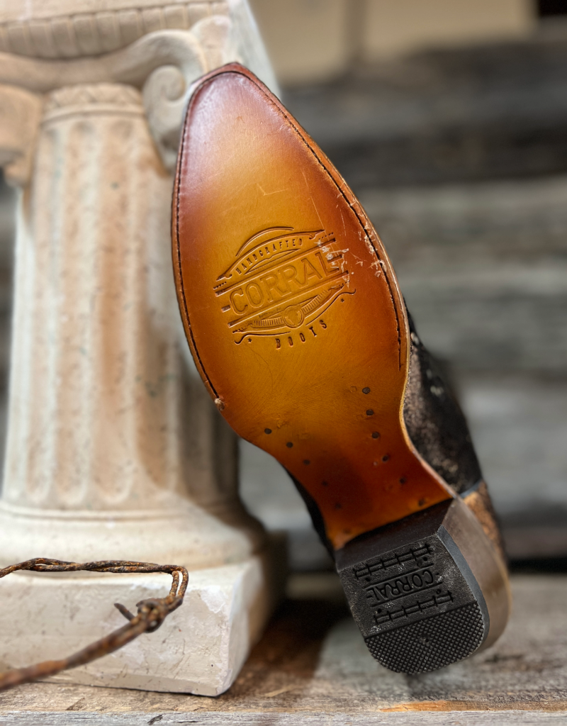 Close-up of a leather shoe sole with a blurred background