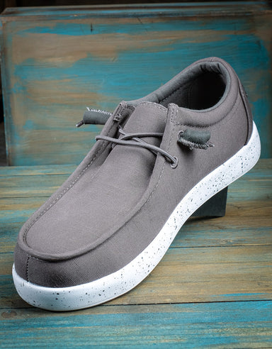 a single grey work shoe shown from the side 