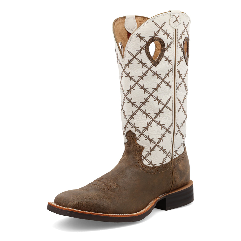 Men's Twisted X Ruff Stock White w/ Barbed Wire Square Toe MRS0056