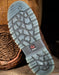Close-up of a boot sole with a Wolverine brand logo on a wooden surface