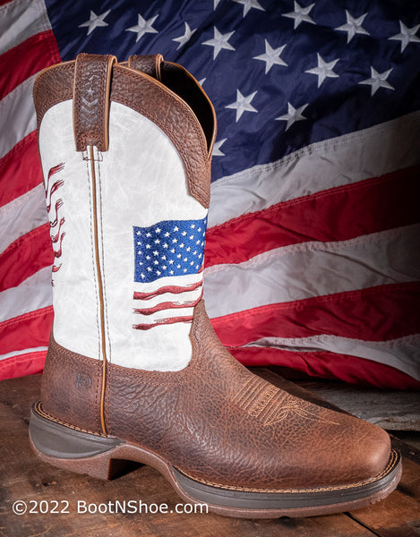 Durango Men's Rebel White Top Distressed American Flag Boots