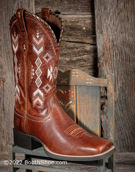 Ariat square toe cowboy boots red embroidered shops 6.5