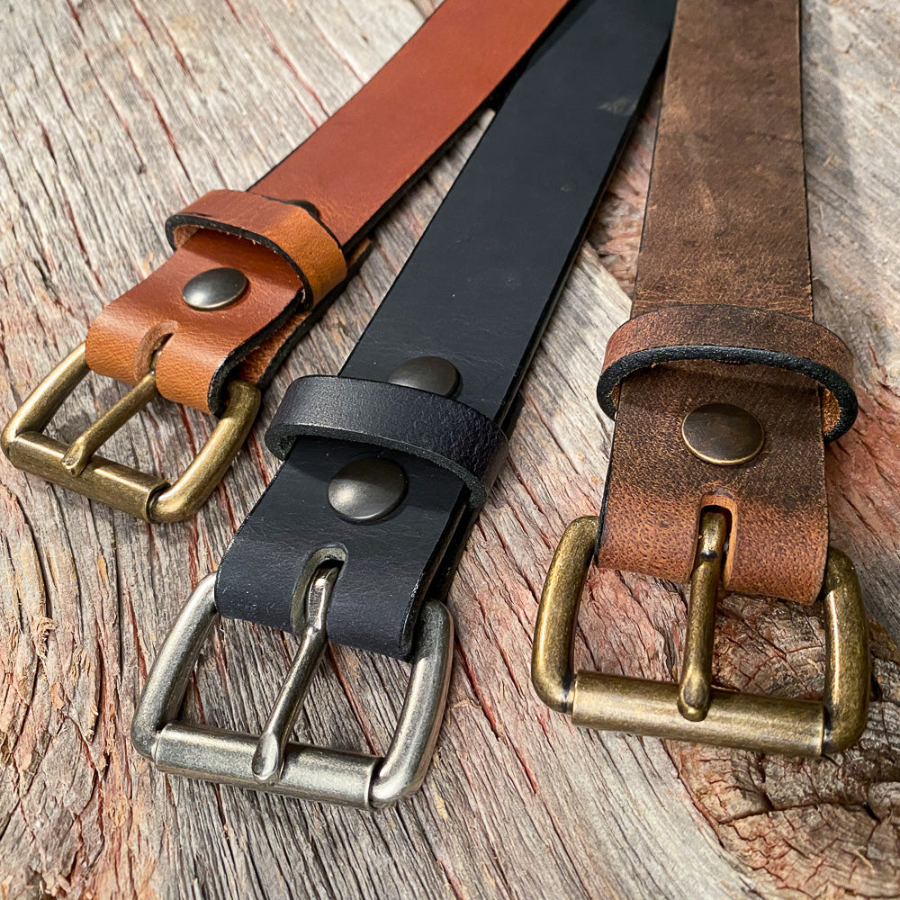 Vintage Distressed Black Brown Leather Belt 100% Real Leather Full