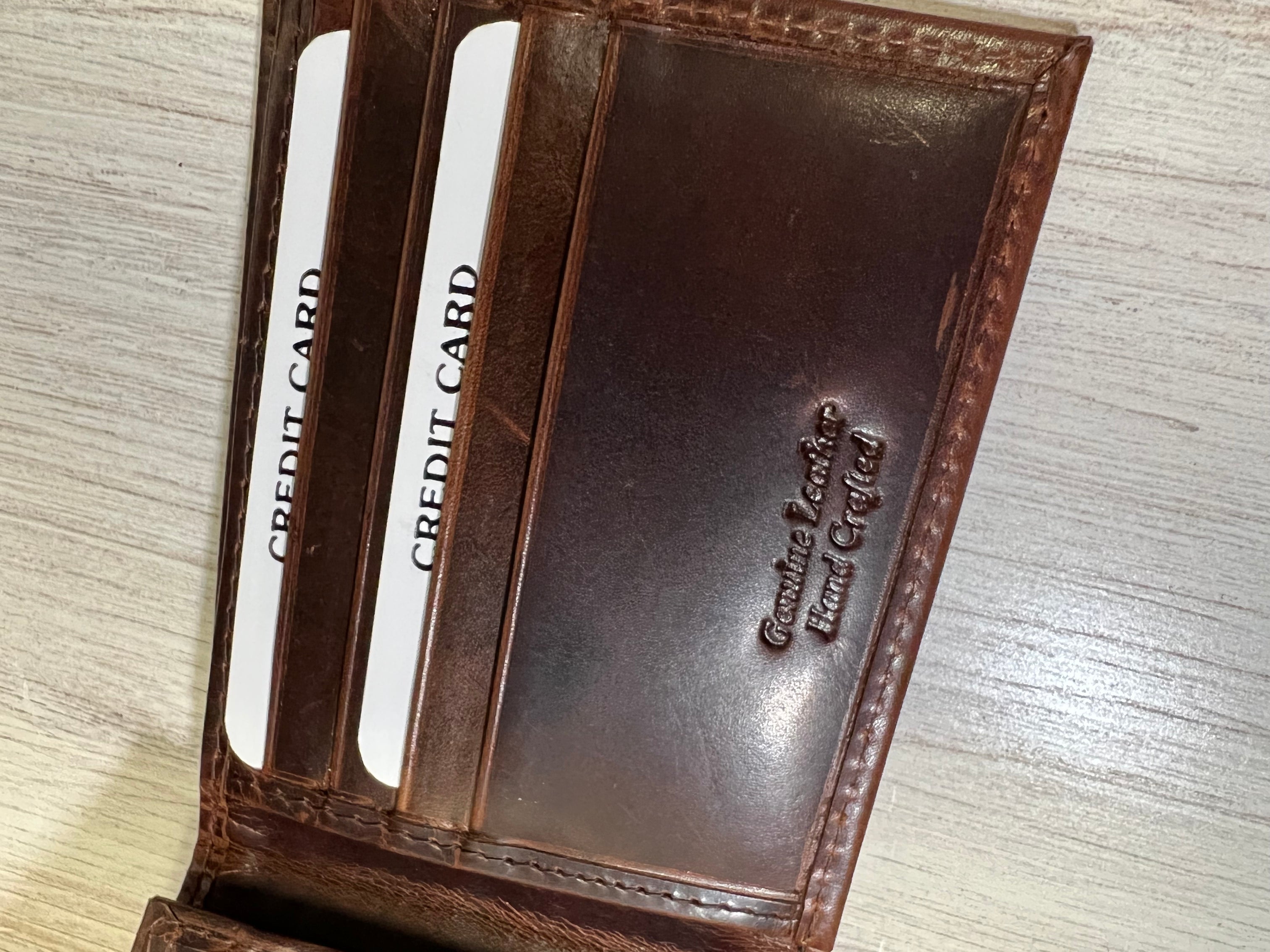 genuine leather sign on a wallet