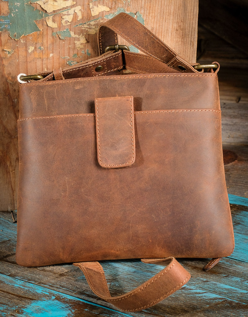 Distressed Brown Leather Crossbody 16310