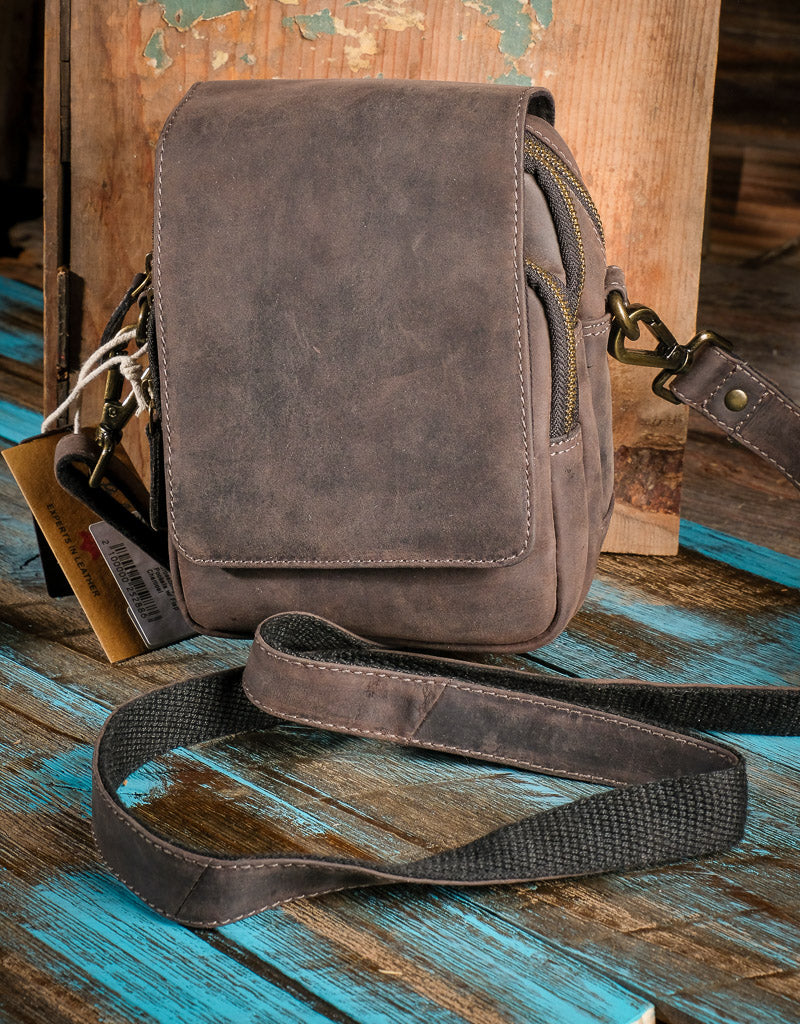 Small Distressed Charcoal Leather Crossbody 16320