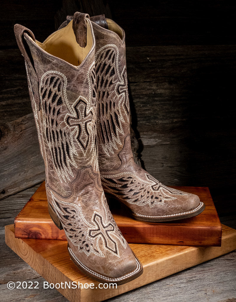 Women's Wing and Cross Sequin Inlay Cowgirl Boots A1197