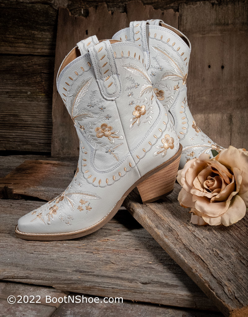 Women's #Primrose White Floral Embroidery Short Western Booties DI748